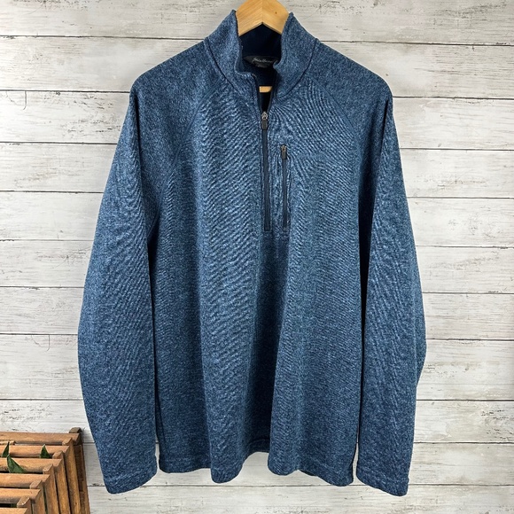 EDDIE BAUER Sweater‎ Mens XL 1/4 Zip Better Mock Neck Pullover Sweatshirt Blue - Picture 1 of 11